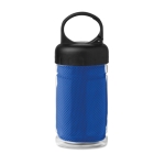 Plastic bottle with towel, 100% polyester, 300 ml royal blue colour