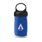 Plastic bottle with towel, 100% polyester, 300 ml royal blue colour main view