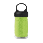 Plastic bottle with towel, 100% polyester, 300 ml lime colour