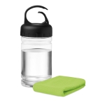 Plastic bottle with towel, 100% polyester, 300 ml lime colour second view