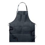 Waxed canvas apron, with pockets and leather strap for cooking black colour