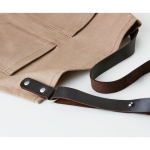 Waxed canvas apron, with pockets and leather strap for cooking taupe colour second view