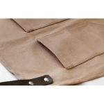 Waxed canvas apron, with pockets and leather strap for cooking taupe colour third view