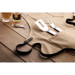 Waxed canvas apron, with pockets and leather strap for cooking taupe colour second ambient view