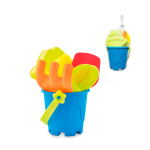 Beach toys for children with bucket, shovel, rake and 2 molds multicolour colour view with print area