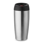 Stainless steel mug with drink opening and safety cap, 400 ml matt silver colour