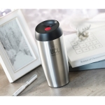 Stainless steel mug with drink opening and safety cap, 400 ml matt silver colour third view