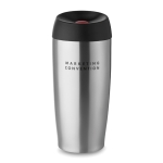 Stainless steel mug with drink opening and safety cap, 400 ml matt silver colour main view