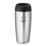 Stainless steel mug with drink opening and safety cap, 400 ml matt silver colour third main view