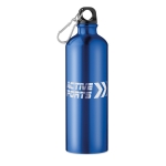 Large coloured aluminium bottle with carabiner clip, 750 ml blue colour main view