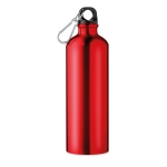 Large coloured aluminium bottle with carabiner clip, 750 ml red colour