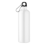 Large coloured aluminium bottle with carabiner clip, 750 ml white colour