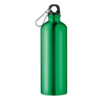 Large coloured aluminium bottle with carabiner clip, 750 ml green colour