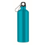 Large coloured aluminium bottle with carabiner clip, 750 ml turquoise colour