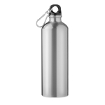 Large coloured aluminium bottle with carabiner clip, 750 ml matt silver colour