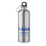 Large coloured aluminium bottle with carabiner clip, 750 ml matt silver colour main view