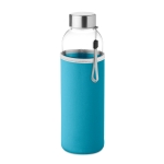 Water bottle with sleeve, promotional gift, 500 ml turquoise colour