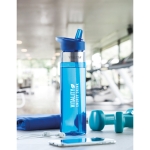 Transparent Tritan bottle with mouthpiece and straw, 650 ml transparent blue colour main ambient view