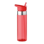 Transparent Tritan bottle with mouthpiece and straw, 650 ml transparent red colour