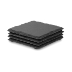 Square slate coasters with EVA feet, set of 4 black colour