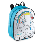 Backpack with a motif for children to colour in turquoise colour third main view