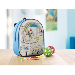 Backpack with a motif for children to colour in turquoise colour main ambient view