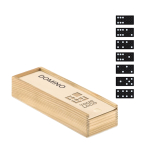 Domino game in wooden box for promotions wood colour view with print area