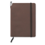 Notebook with pen holder in the cover and lined pages, A5 brown colour second view