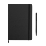 Lined DIN notebook with coloor-matched ballpoint pen, A5 black colour