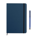 Lined DIN notebook with coloor-matched ballpoint pen, A5 blue colour