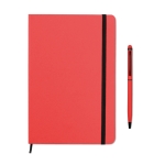 Lined DIN notebook with coloor-matched ballpoint pen, A5 red colour