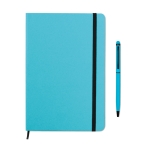 Lined DIN notebook with coloor-matched ballpoint pen, A5 turquoise colour