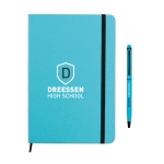 Lined DIN notebook with coloor-matched ballpoint pen, A5 turquoise colour main view