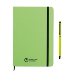 Lined DIN notebook with coloor-matched ballpoint pen, A5 lime colour main view