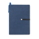 Notebook, ballpoint pen and post-it notes set blue colour