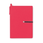 Notebook, ballpoint pen and post-it notes set red colour