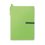 Notebook, ballpoint pen and post-it notes set green colour