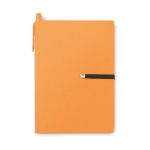 Notebook, ballpoint pen and post-it notes set orange colour