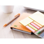 Notebook, ballpoint pen and post-it notes set orange colour main ambient view