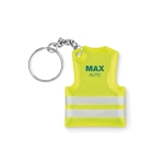 Affordable keyring in the shape of a reflective safety vest neon yellow colour third main view