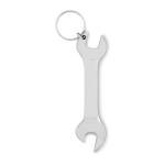 Bottle opener with keyring in the shape of a wrench silver colour