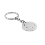 Metal keyring with shopping cart token shiny silver colour third view