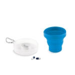 Keyring with foldable cup and pill box blue colour