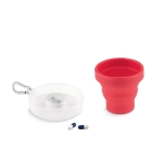 Keyring with foldable cup and pill box red colour