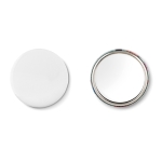 Badge with mirror on the back, Ø 75 mm matt silver colour