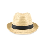 Paper straw hat, with a coloured polyester band black colour