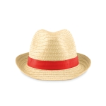 Paper straw hat, with a coloured polyester band red colour