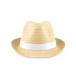 Paper straw hat, with a coloured polyester band white colour