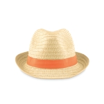 Paper straw hat, with a coloured polyester band orange colour