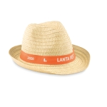 Paper straw hat, with a coloured polyester band orange colour second main view